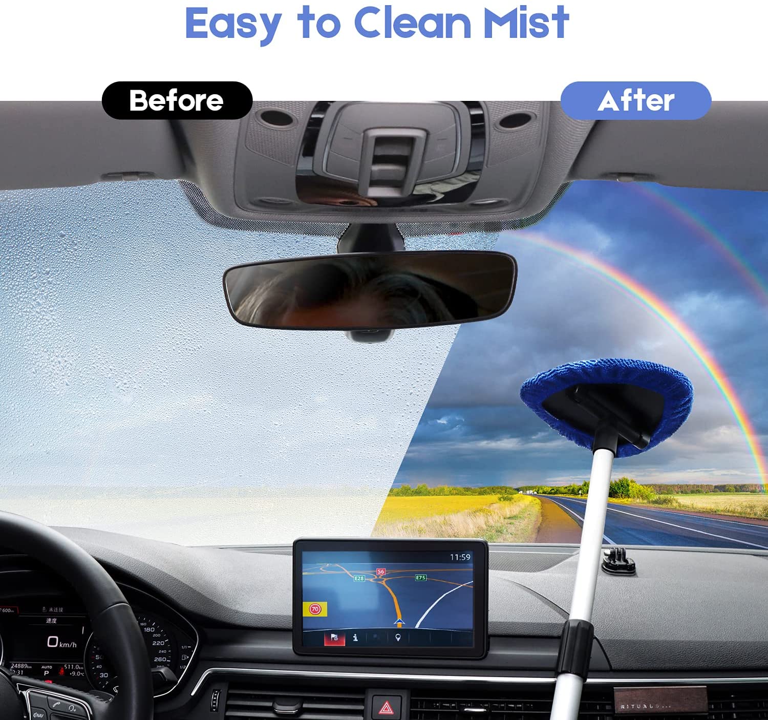 Acheter Kit de brosse de nettoyage de vitres de voiture, outil de nettoyage  de pare-brise, essuie-glace intérieur de voiture avec manche Long